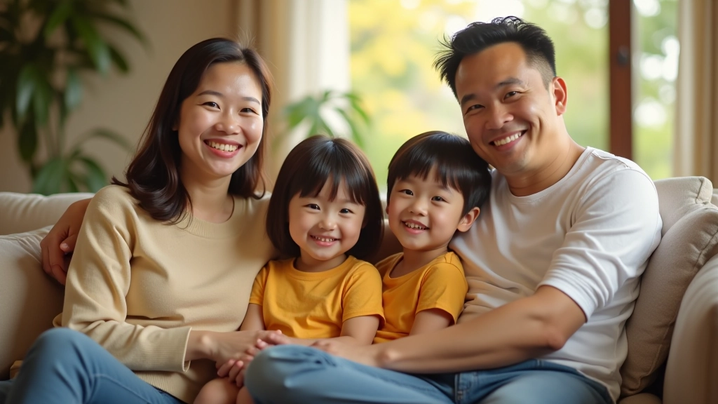 Parents and children sitting together in a living room during a peaceful moment