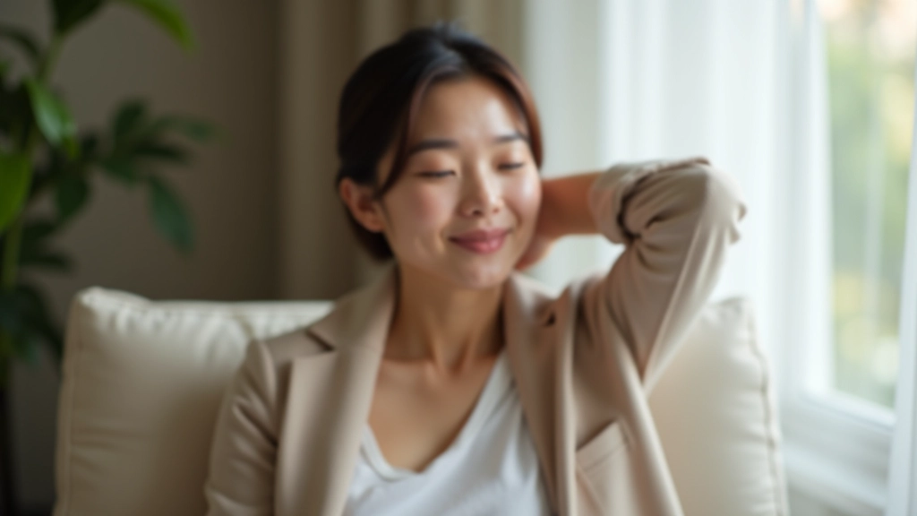 Person doing progressive muscle relaxation, neck and shoulder stretches, relaxed posture