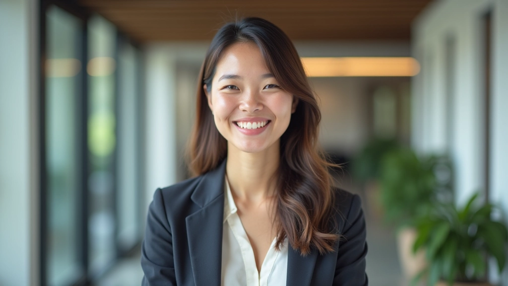 Parent portrait, chest up shot, warm smile, professional setting