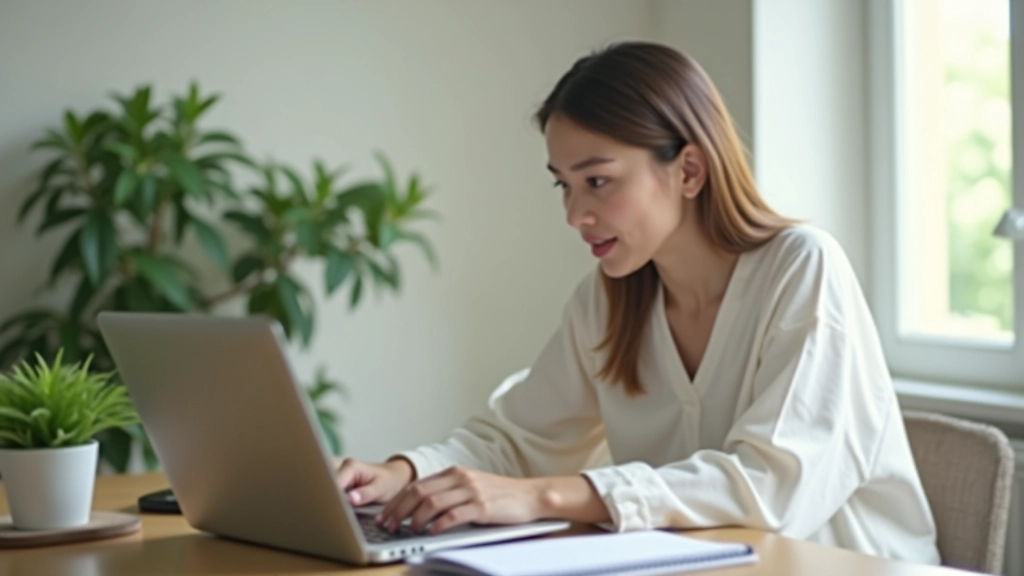 Woman working at home with organized workspace and calm environment